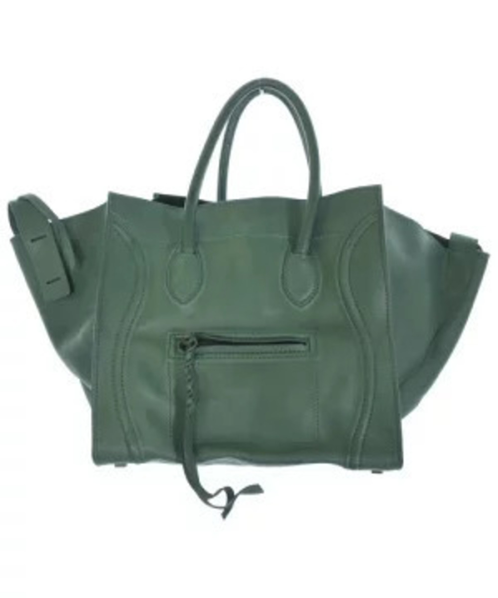 Celine Phantom Luggage Tote Winged Zip Braided Leather Green